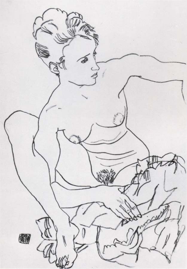 Seated Female nude with drapery
